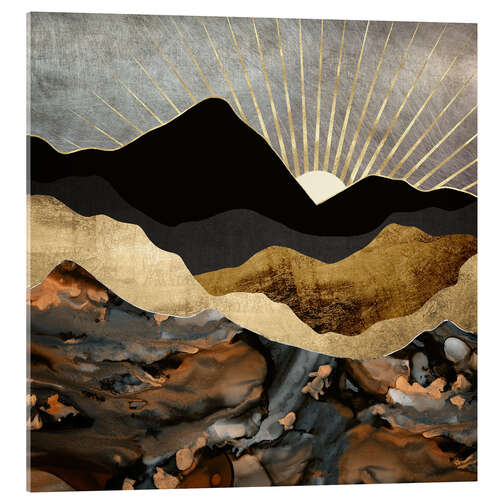 Acrylic print Mountain landscape in copper and gold