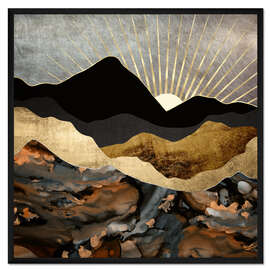 Gerahmter Kunstdruck Gebirgslandschaft in Kupfer und Gold
