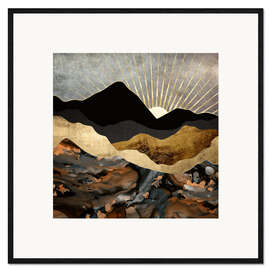 Ingelijste kunstdruk Mountain landscape in copper and gold