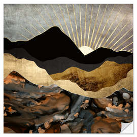 Muursticker Mountain landscape in copper and gold