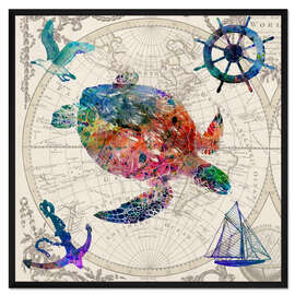 Gerahmter Kunstdruck Vintage Schildkröte