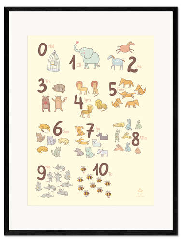 Kehystetty taidepainatus Numbered animals (Swedish)
