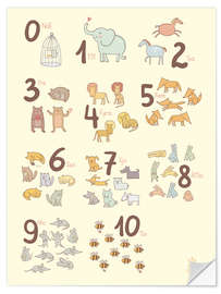 Selvklebende plakat Numbered animals (Swedish)