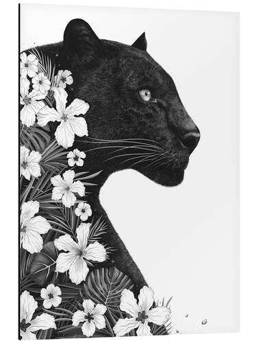 Aluminium print Panther with flowers