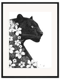 Gerahmter Kunstdruck Panther mit Blumen