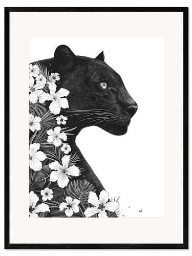 Impresión de arte enmarcada Pantera con flores