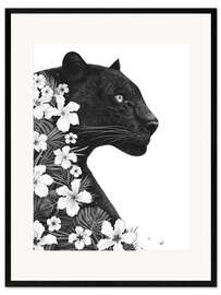 Framed art print Panther with flowers
