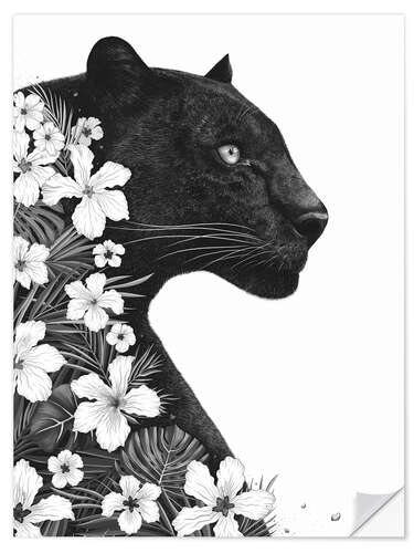 Wandsticker Panther mit Blumen