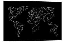 Foam board print Geometric world map, black