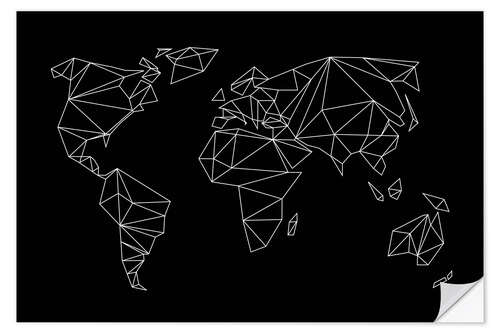 Sisustustarra Geometric world map, black