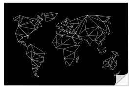 Wall sticker Geometric world map, black