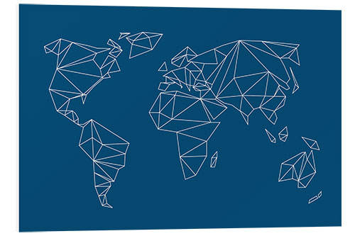 Foam board print Geometric world map, blue