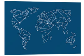 Foam board print Geometric world map, blue