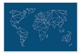 Poster  Geometric world map, blue - Studio Nahili