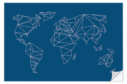 Vinilo para la pared Mapa del mundo geométrico, azul