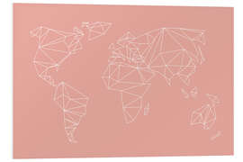 Foam board print Geometric world map, rose