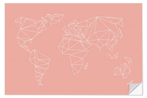 Selvklebende plakat Geometric world map, rose