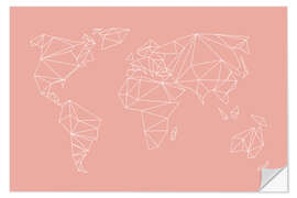 Muursticker Geometric world map, rose