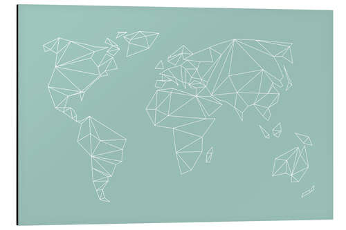 Print på aluminium Geometric world map, turquoise