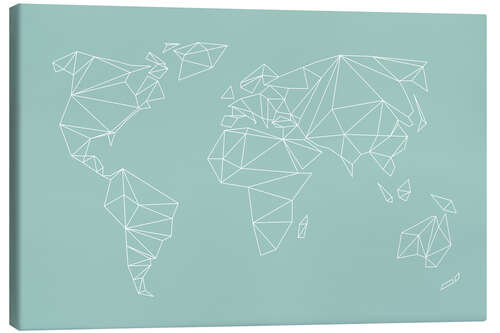 Canvas-taulu Geometric world map, turquoise