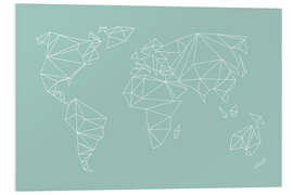 Foam board print Geometric world map, turquoise