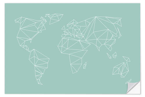 Vinilo para la pared Mapa del mundo geométrico, turquesa