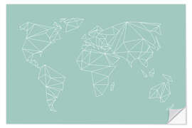 Wall sticker Geometric world map, turquoise