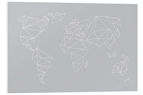 Foam board print Geometric world map, gray