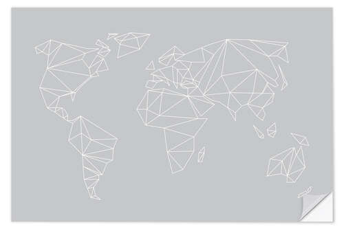 Sisustustarra Geometric world map, gray