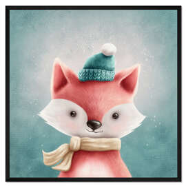 Gerahmter Kunstdruck Fuchs mit Wintermütze