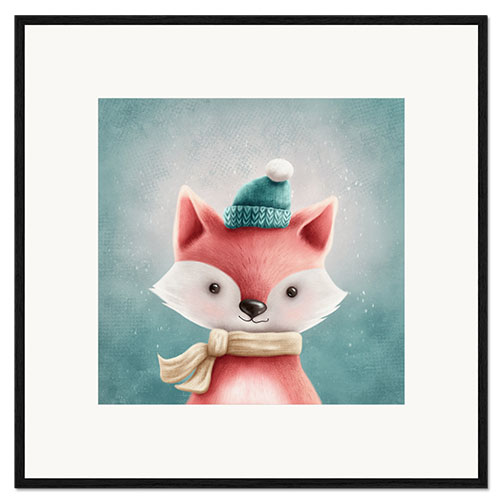 Impression artistique encadrée Fox with a winter hat