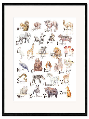 Gerahmter Kunstdruck Tieralphabet (spanisch)