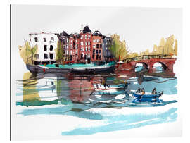 Tableau en plexi-alu Pont et canaux d&#039;Amsterdam aux Pays-Bas