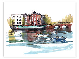 Poster  Pont et canaux d&#039;Amsterdam aux Pays-Bas - Anastasia Mamoshina