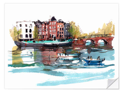 Selvklæbende plakat Amsterdam Netherlands Bridge and Canals