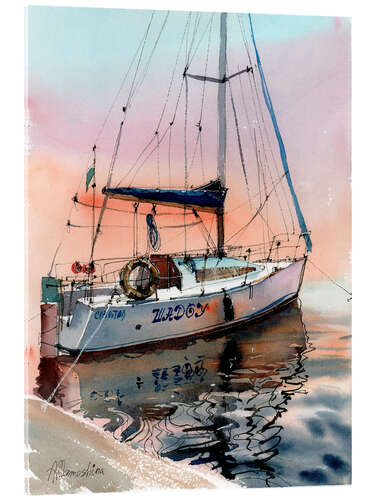 Acrylglas print Yacht in the sunset