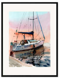 Framed art print Yacht in the sunset