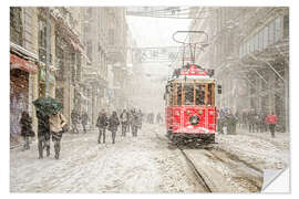 Selvklebende plakat Snowstorm in the city