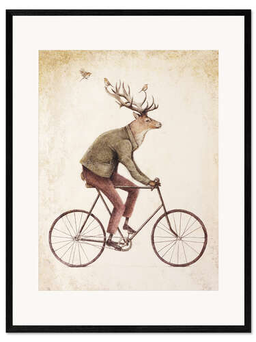 Stampa artistica con cornice Cervo in bicicletta