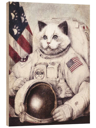 Cuadro de madera Gato astronauta