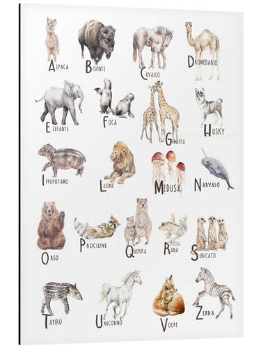 Tableau en aluminium Alphabet des animaux (italien)