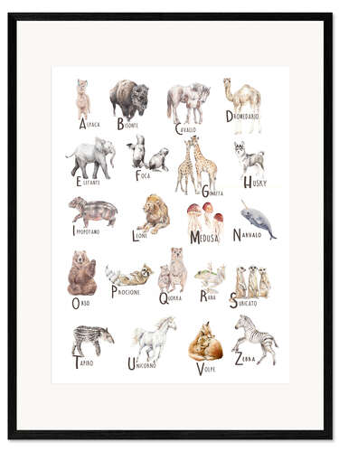 Kehystetty taidepainatus Animal Alphabet (Italian)