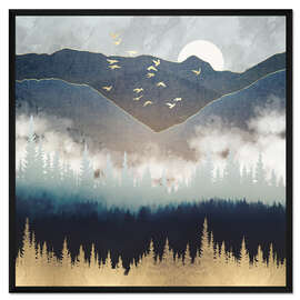 Gerahmter Kunstdruck Blaue Gebirgsnebellandschaft