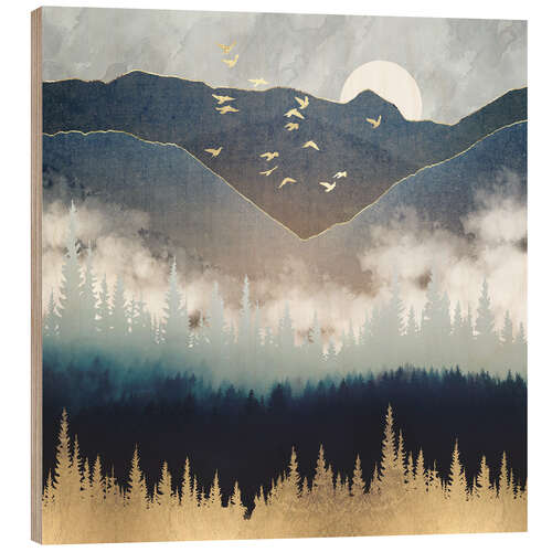 Wood print Blue Mountain Mist Landscape