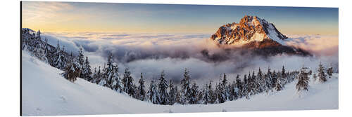 Tableau en aluminium Montagne sous la lumière dorée