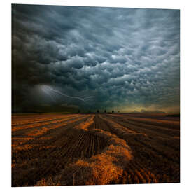 Hartschaumbild Wolkenbruch über einem Feld