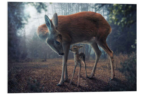 Foam board print Mother and fawn