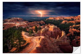 Selvklebende plakat Lightning strike over the Bryce Canyon