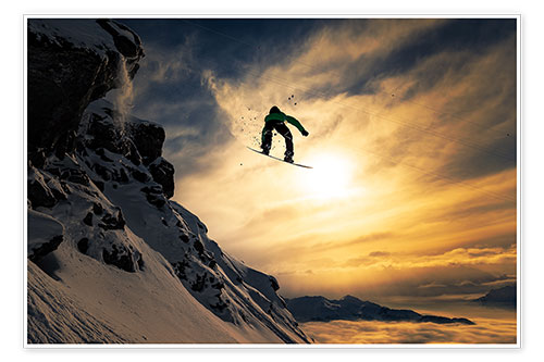 Poster Snowboarding at dusk
