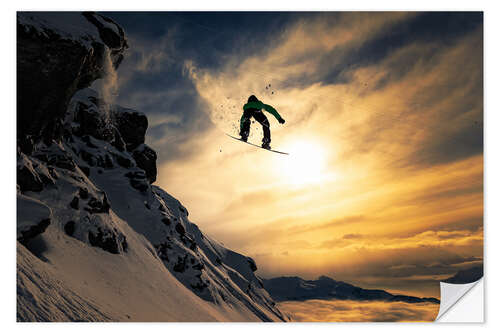 Vinilo para la pared Snowboard al anochecer